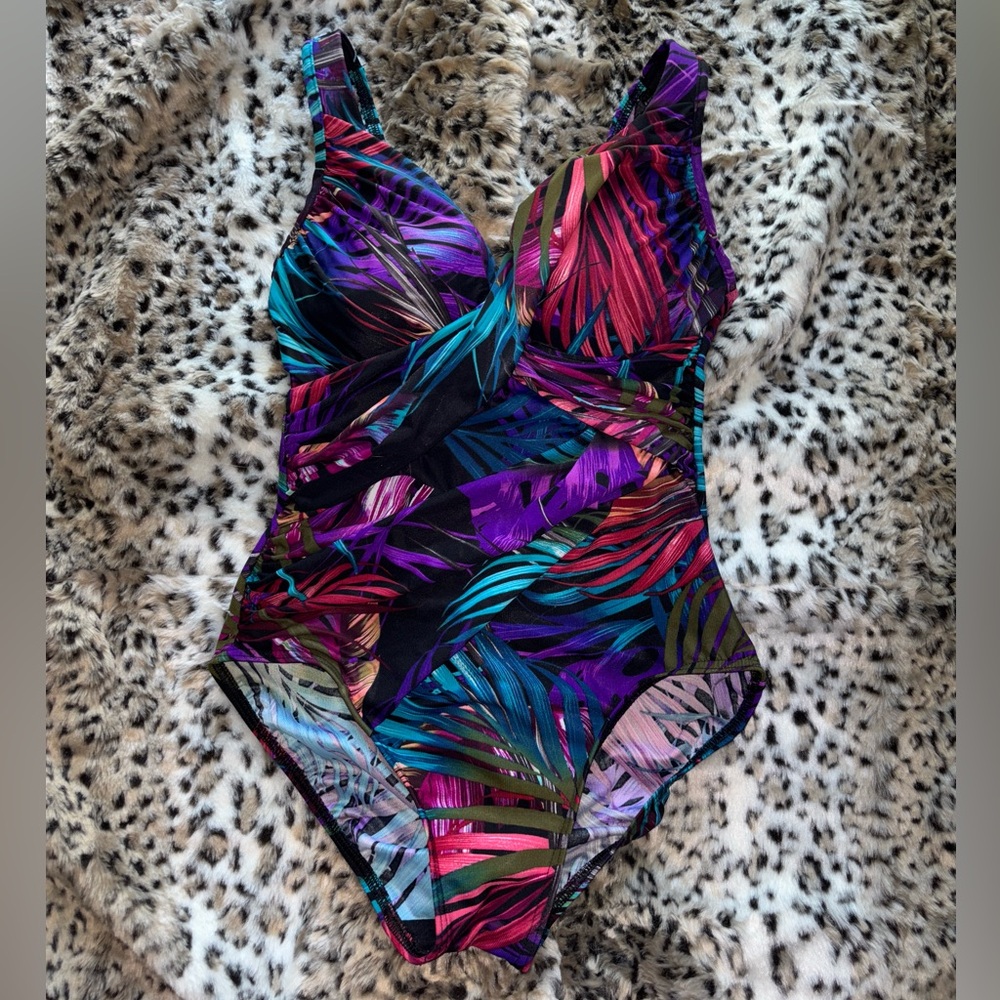 palm print miraclesuit one piece with matching wrap